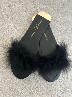 Chinese Laundry Zoey Marabou Feather Slide Sandals in Black